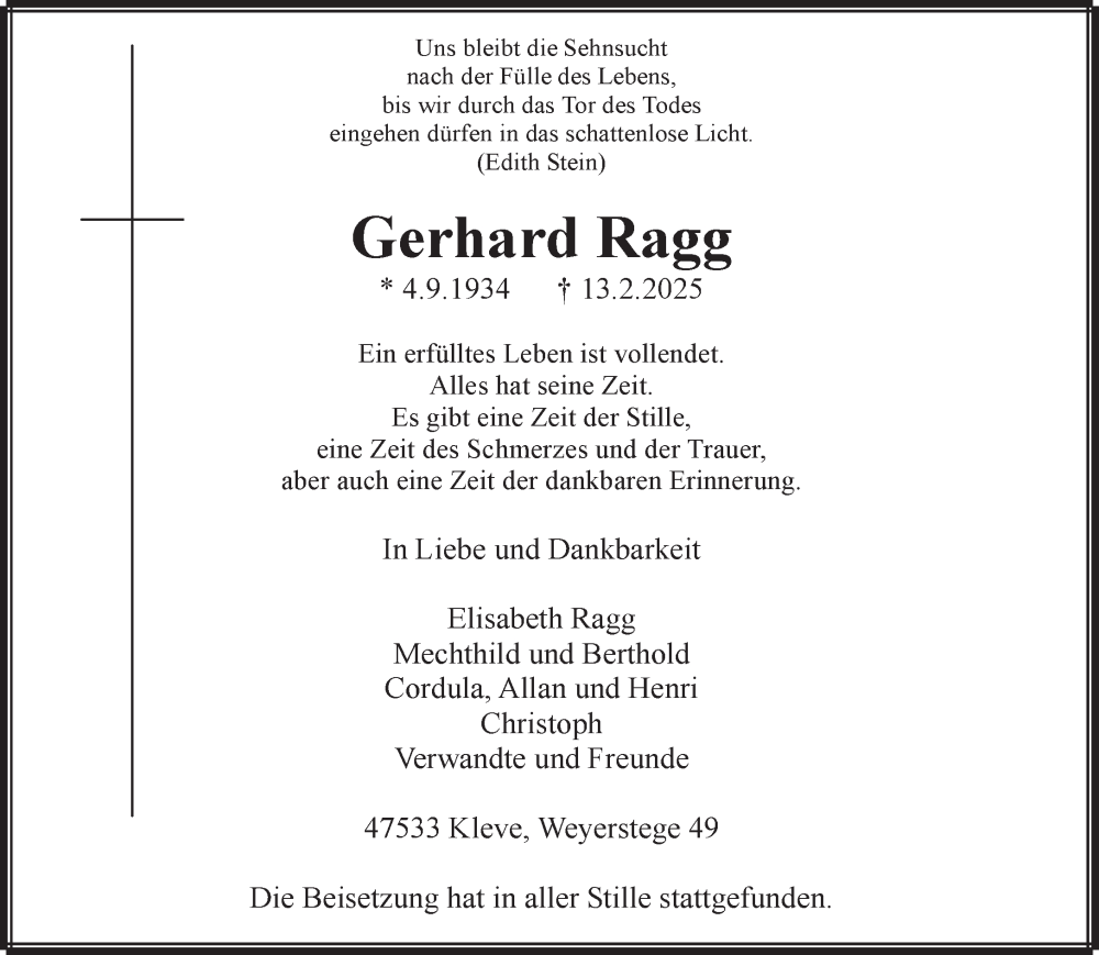  Traueranzeige für Gerhard Ragg vom 01.03.2025 aus NNA