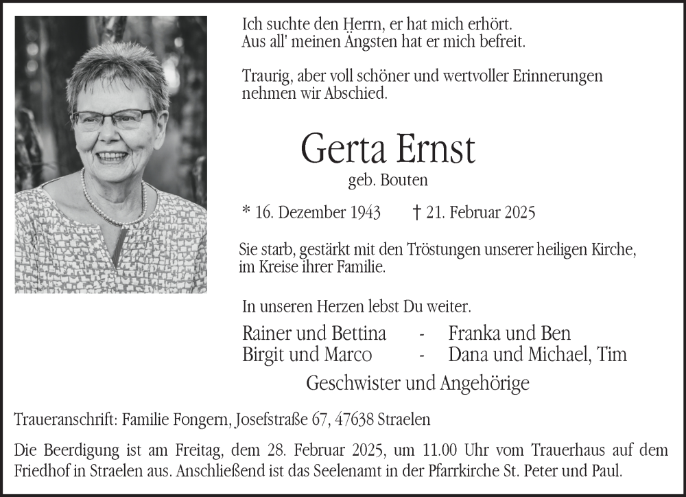  Traueranzeige für Gerta Ernst vom 26.02.2025 aus NNA
