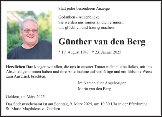 Traueranzeige von Günther van den Berg von NNA