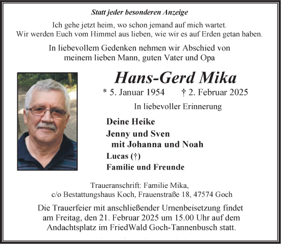 Traueranzeige von Hans-Gerd Mika von NNA