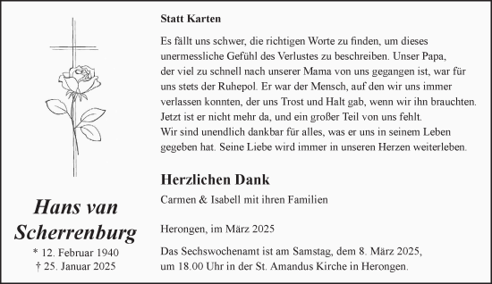 Traueranzeige von Hans van Scherrenburg von NNA