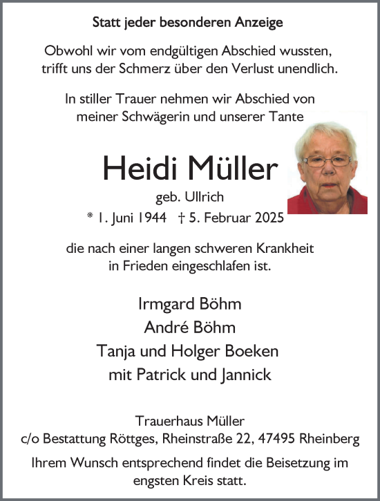 Traueranzeige von Heidi Müller von NNA