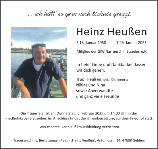 Traueranzeige von Heinz Heußen von NNA