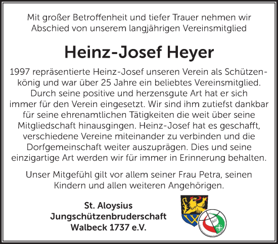 Traueranzeige von Heinz-Josef Heyer von NNA