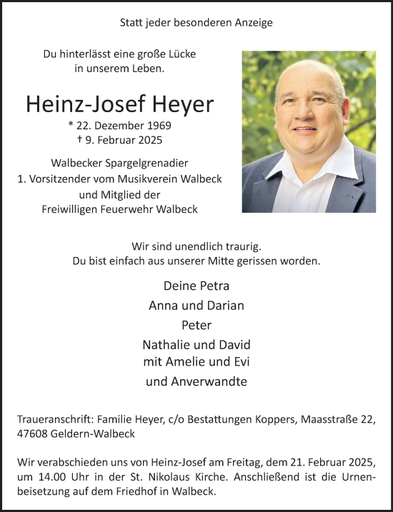 Traueranzeige von Heinz-Josef Heyer von NNA
