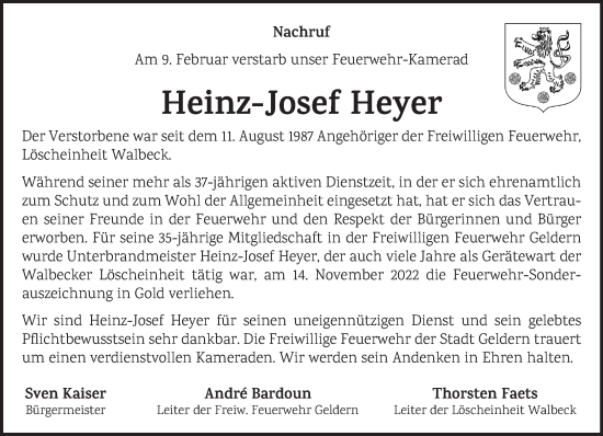 Traueranzeige von Heinz-Josef Heyer von NNA