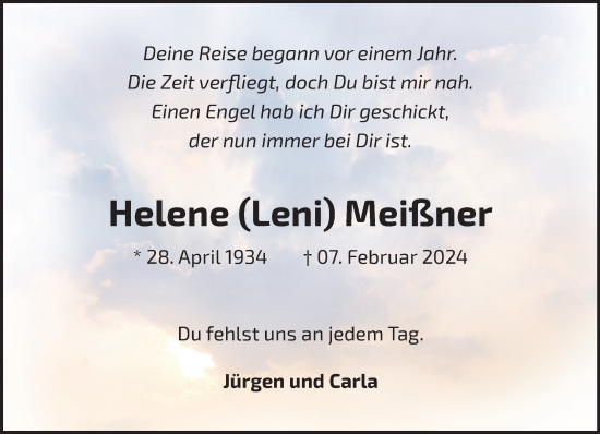 Traueranzeige von Helene Meißner von NNA