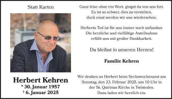 Traueranzeige von Herbert Kehren von NNA