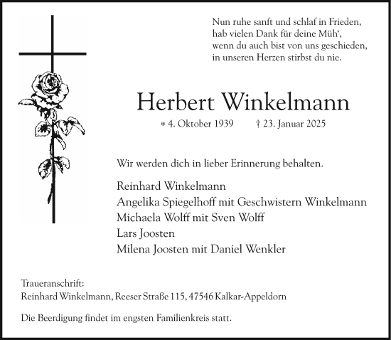 Traueranzeige von Herbert Winkelmann von NNA
