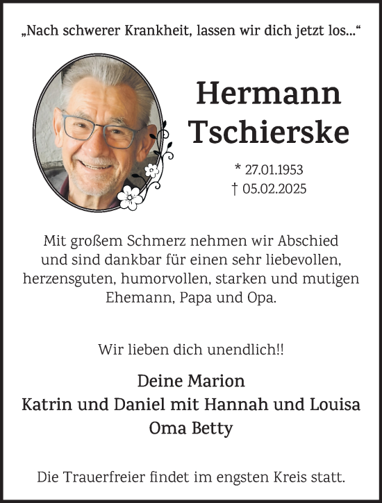 Traueranzeige von Hermann Tschierske von NNA