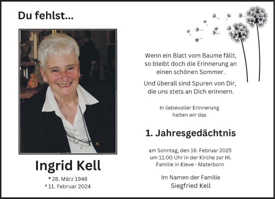 Traueranzeige von Ingrid Kell von NNA