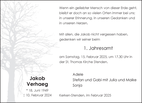 Traueranzeige von Jakob Verhaeg von NNA