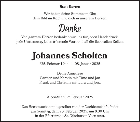 Traueranzeige von Johannes Scholten von NNA