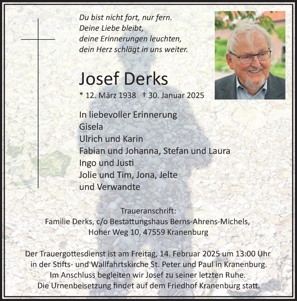  Traueranzeige für Josef Derks vom 08.02.2025 aus NNA