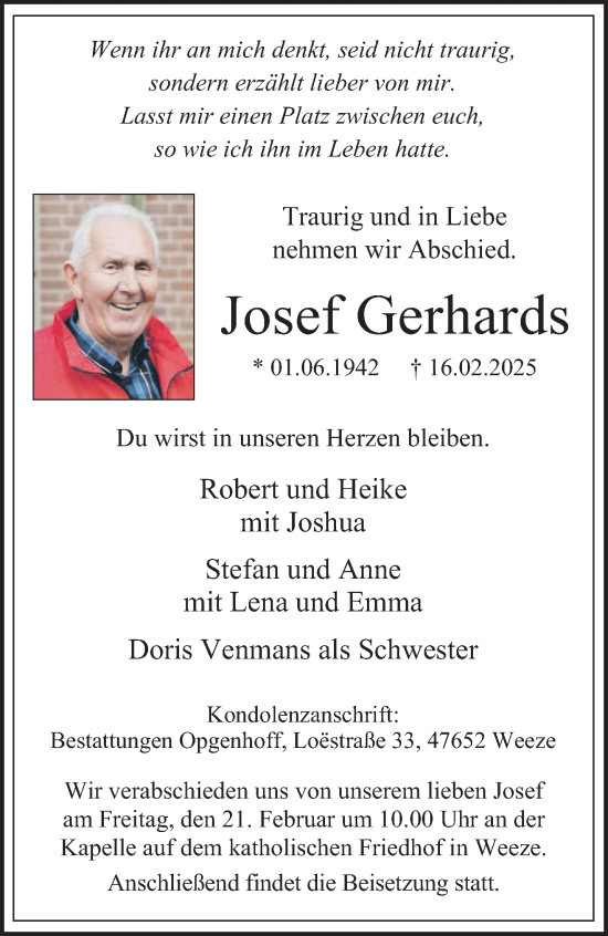 Traueranzeige von Josef Gerhards von NNA