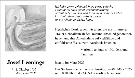 Traueranzeige von Josef Leenings von NNA