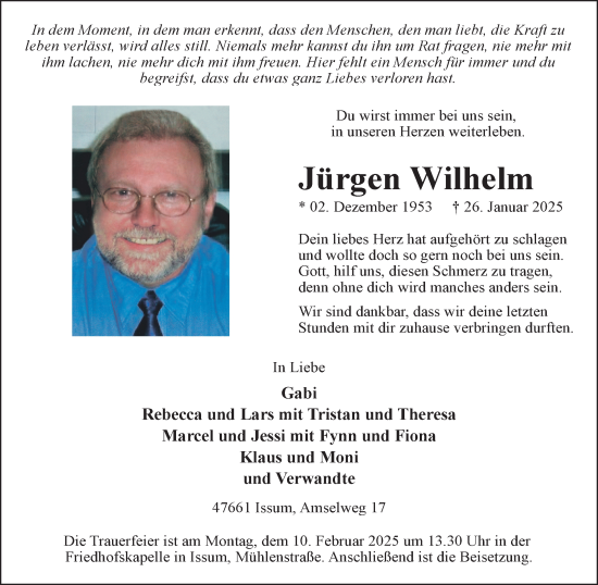 Traueranzeige von Jürgen Wilhelm von NNA