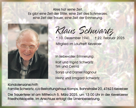 Traueranzeige von Klaus Schwartz von NNA