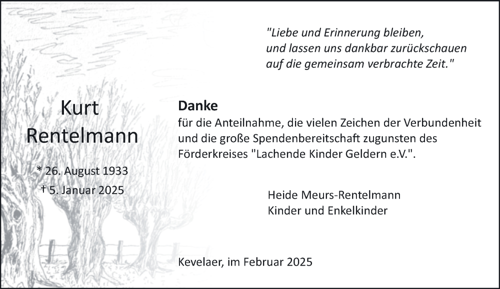  Traueranzeige für Kurt Rentelmann vom 08.02.2025 aus NNA