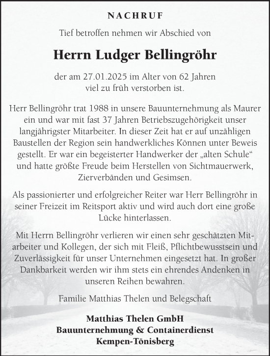 Traueranzeige von Ludger Bellingröhr von NNA