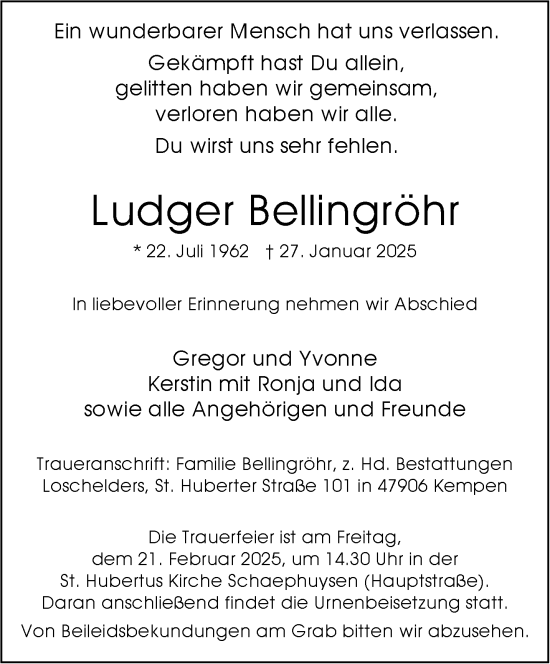 Traueranzeige von Ludger Bellingröhr von NNA