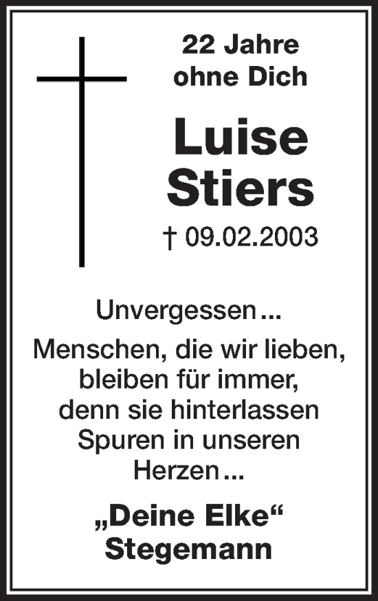 Traueranzeige von Luise Stiers von NNA