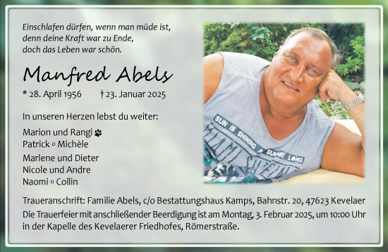 Traueranzeige von Manfred Abels von NNA