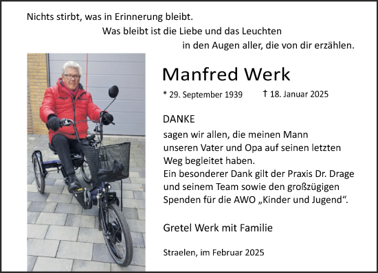 Traueranzeige von Manfred Werk von NNA