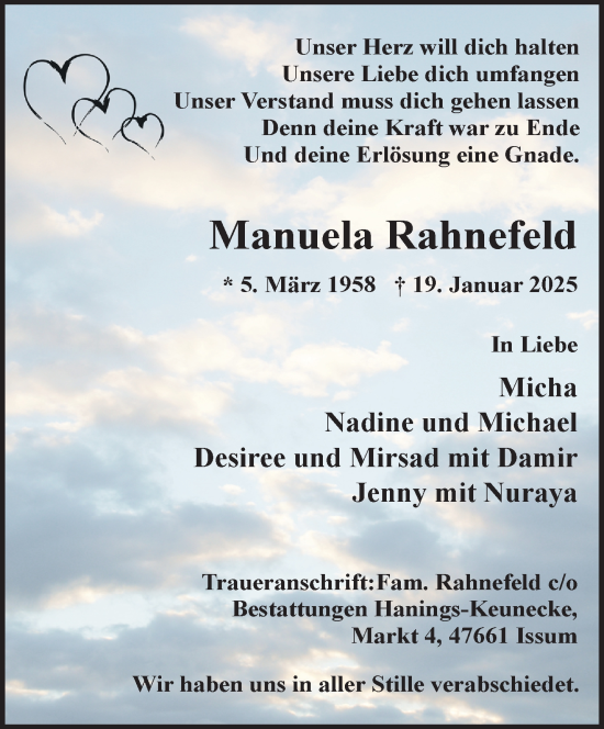 Traueranzeige von Manuela Rahnefeld von NNA