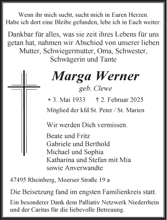 Traueranzeige von Marga Werner von NNA