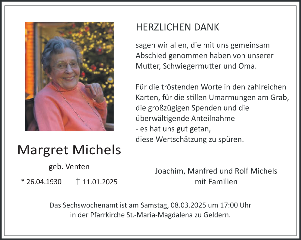 Traueranzeige für Margret Michels vom 01.03.2025 aus NNA