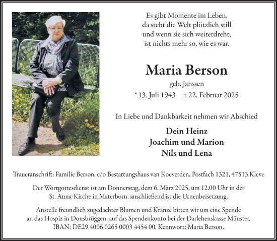 Traueranzeige von Maria Berson von NNA