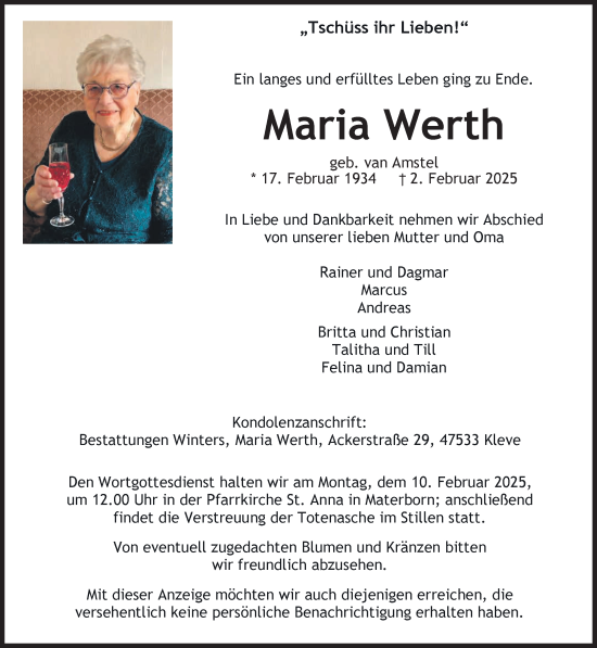 Traueranzeige von Maria Werth von NNA