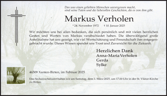 Traueranzeige von Markus Verholen von NNA