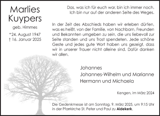 Traueranzeige von Marlies Kuypers von NNA