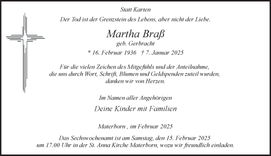 Traueranzeige von Martha Braß von NNA