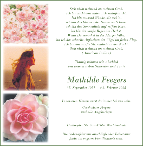 Traueranzeige von Mathilde Feegers von NNA