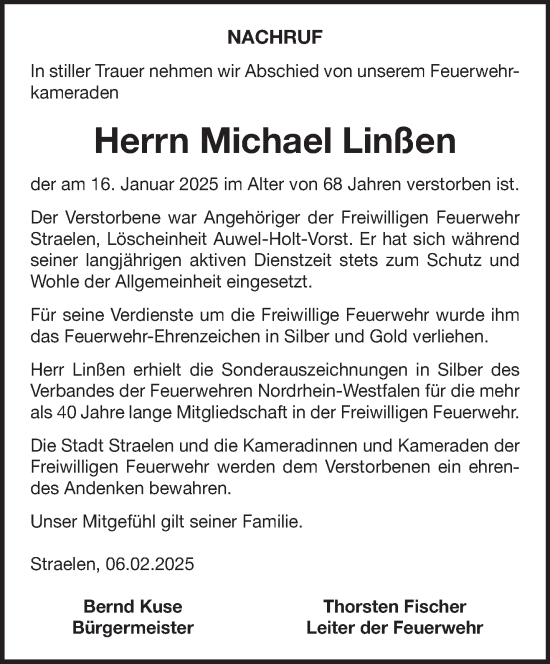 Traueranzeige von Michael Linßen von NNA