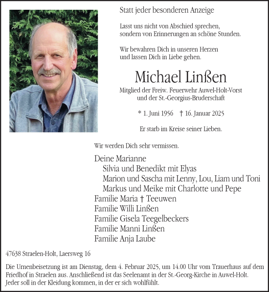 Traueranzeige von Michael Linßen von NNA