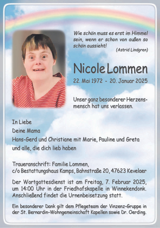 Traueranzeige von Nicole Lommen von NNA