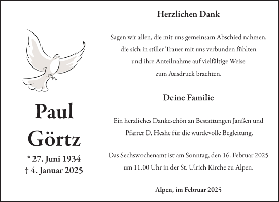 Traueranzeige von Paul Görtz von NNA