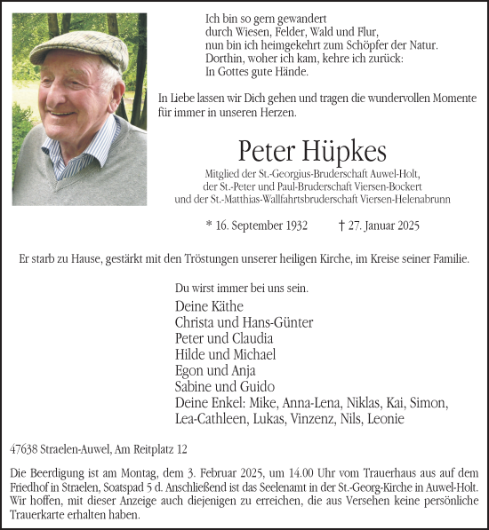 Traueranzeige von Peter Hüpkes von NNA