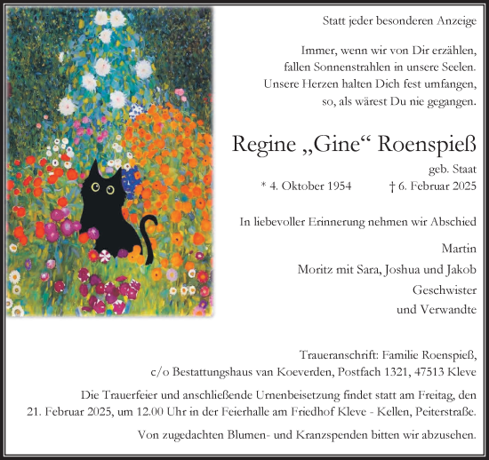 Traueranzeige von Regine Roenspieß von NNA