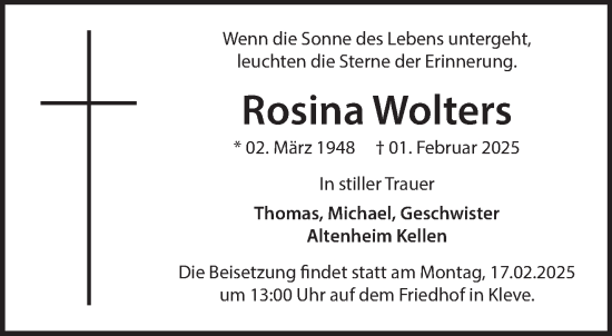 Traueranzeige von Rosina Wolters von NNA