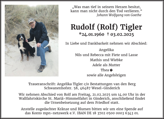 Traueranzeige von Rudolf Tigler von NNA