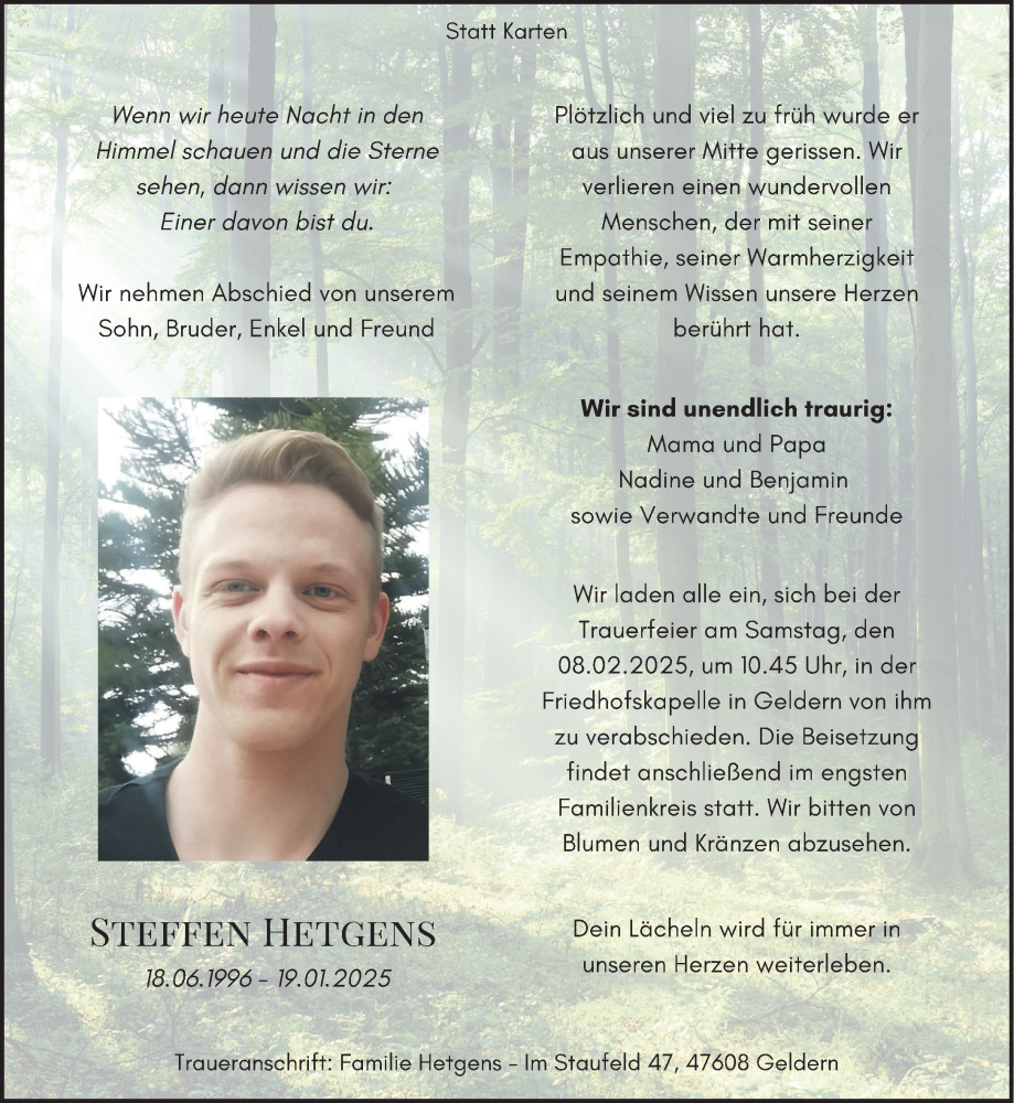  Traueranzeige für Steffen Hetgens vom 05.02.2025 aus NNA