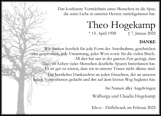 Traueranzeige von Theo Hogekamp von NNA