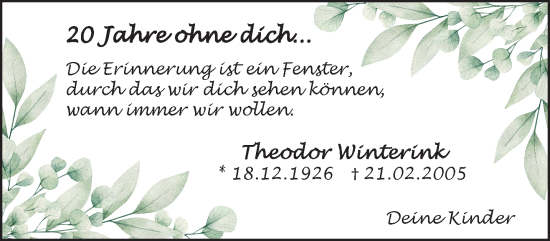 Traueranzeige von Theodor Winterink von NNA