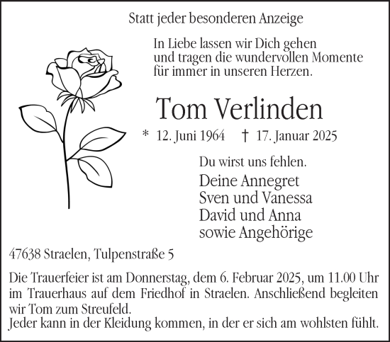 Traueranzeige von Tom Verlinden von NNA