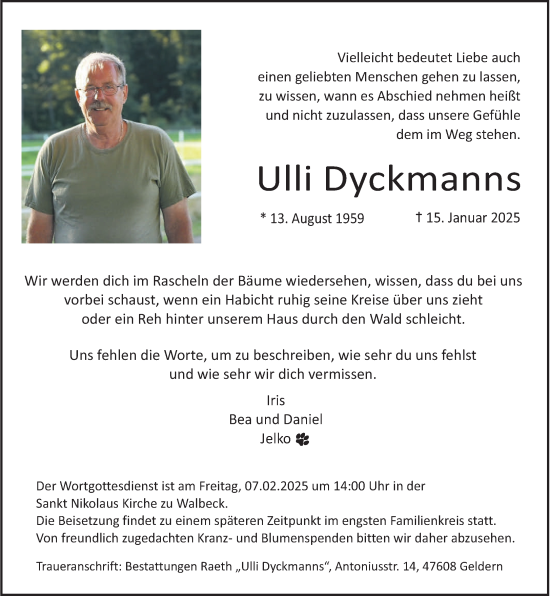 Traueranzeige von Ulli Dyckmanns von NNA